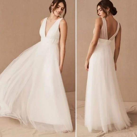 Jenny Yoo Collection BHLDN Sarita 4 S Ivory Tulle Sleeveless Wedding Maxi Gown